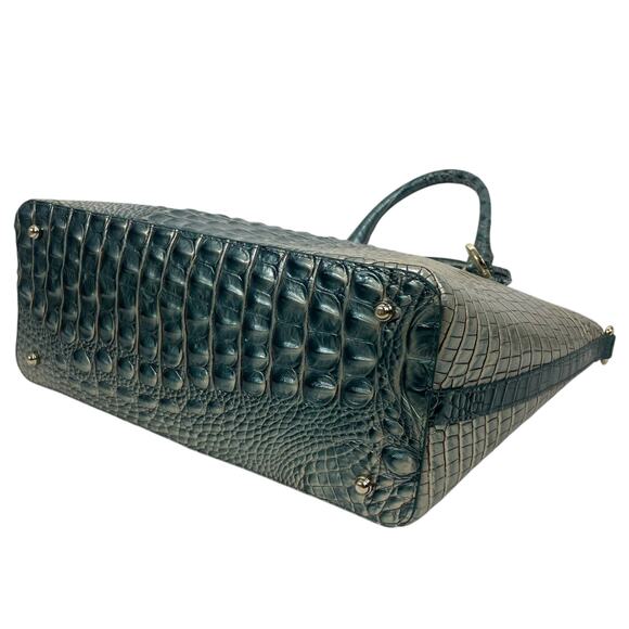 Brahmin Large Duxbury Satchel Bag Petrol Ombre Melbourne Green Leather Croc - Picture 4 of 10
